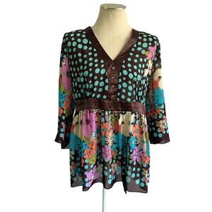 Vtg Y2K Baby Doll Flare Sleeve Blouse Plus Size 2X Boho Hippie Tie Waist